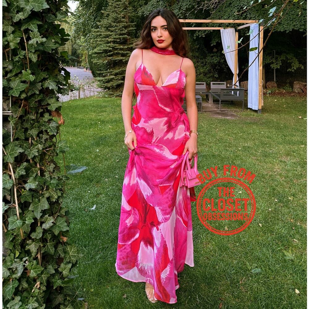 Zara NWT Pink Floral Foulard Maxi Dress Scarf S - Picture 11 of 16